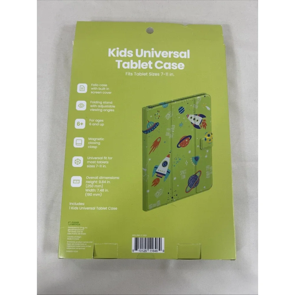 Kids Green and Space Themed Universal  Tablet Case Fits  7-11 inches NIB